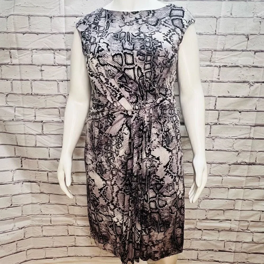 Suzi Chin for Maggy Boutique Womens Snake Print Crew Neck Belted Midi Dress 16